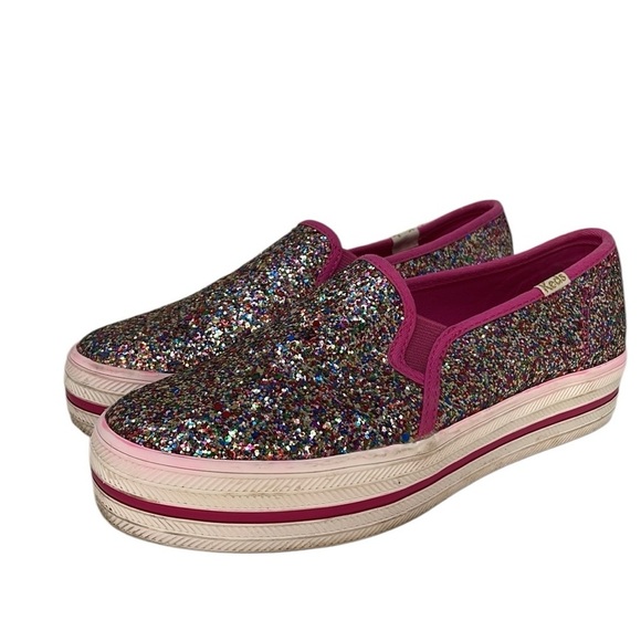 Kate Spade x Keds Shoes Colorful Glitter Slip-On Sneakers Size 5 - Picture 1 of 11